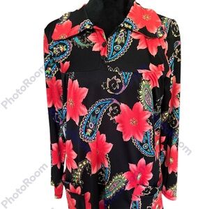J. Mode Women's Large Bright Floral & Paisley 3/4 Sleeve Top